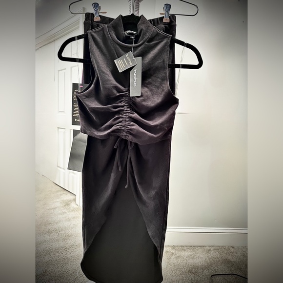 Bebe, Two Piece Shirred Knit Dress, Black, XS. - Picture 2 of 7